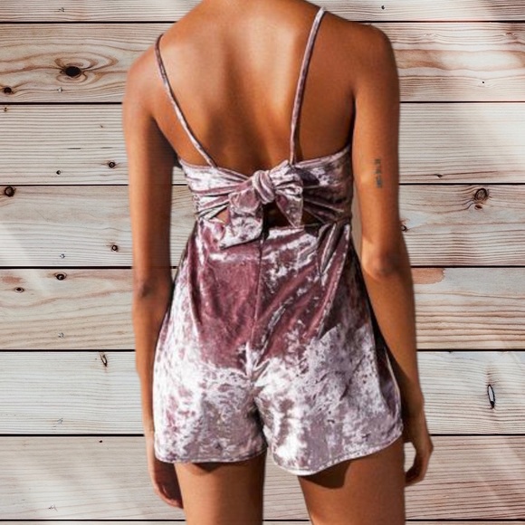 Urban Outfitters Pink Crushed Velvet Blush Romper - Picture 2 of 4